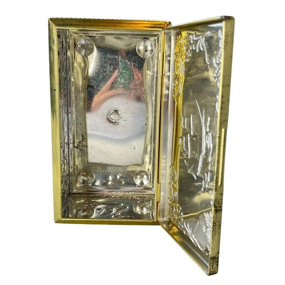 Vintage Tin Cigar Container Made In West Germany Ship Motif Green Teal Gold 8"L - Picture 2 of 7